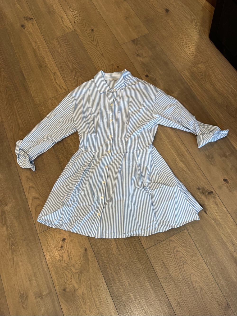 Abercrombie & Fitch Light Blue and White Striped Shirt Dress